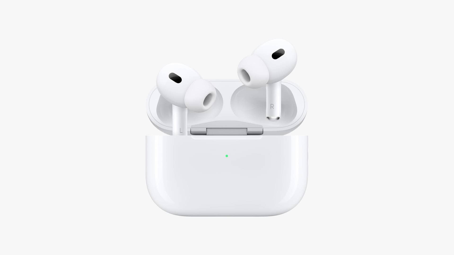 Image of the Apple AirPods Pro placed over a gray background.