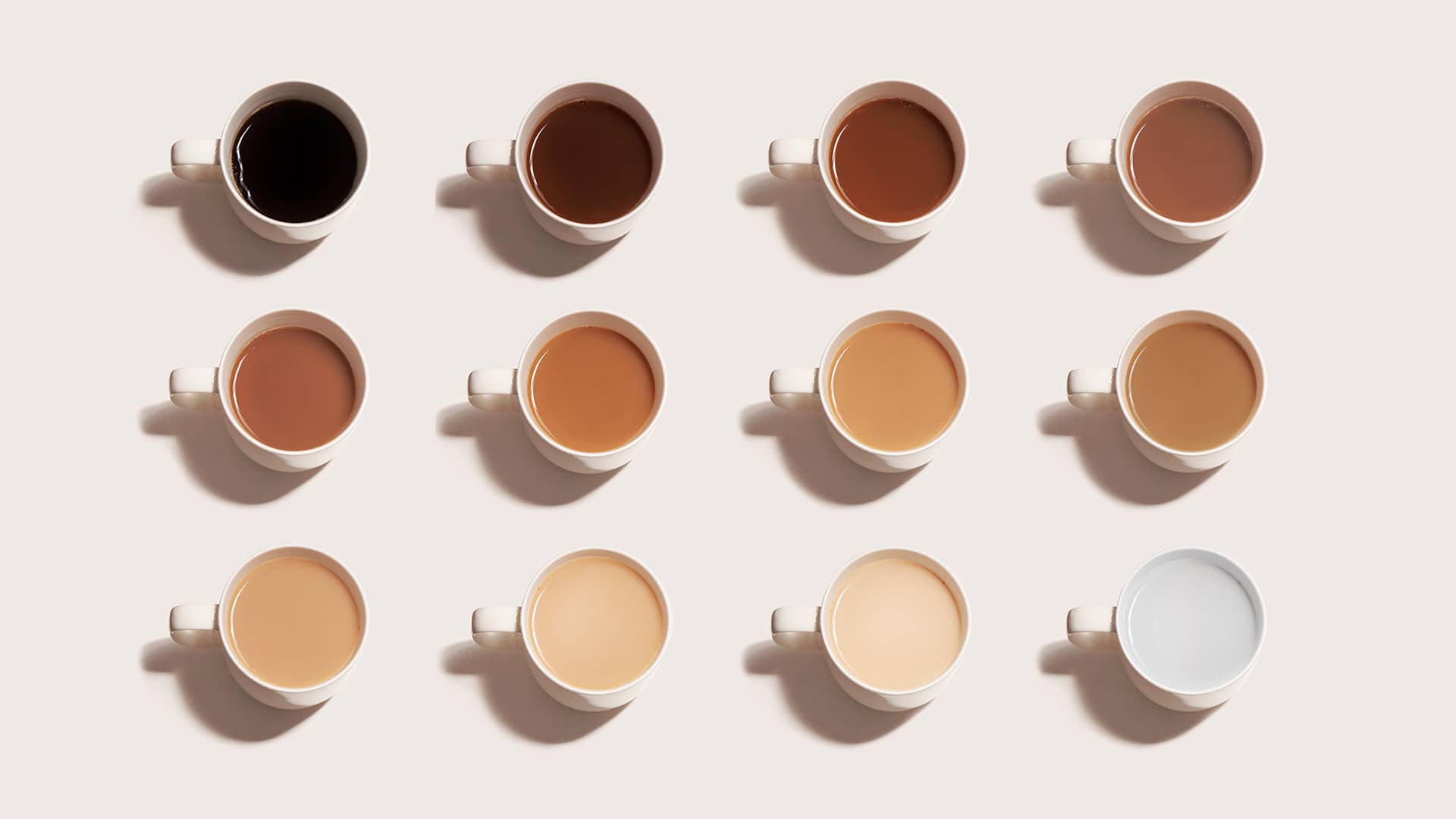 Bird's-eye-view photo of different types of coffee and tea.